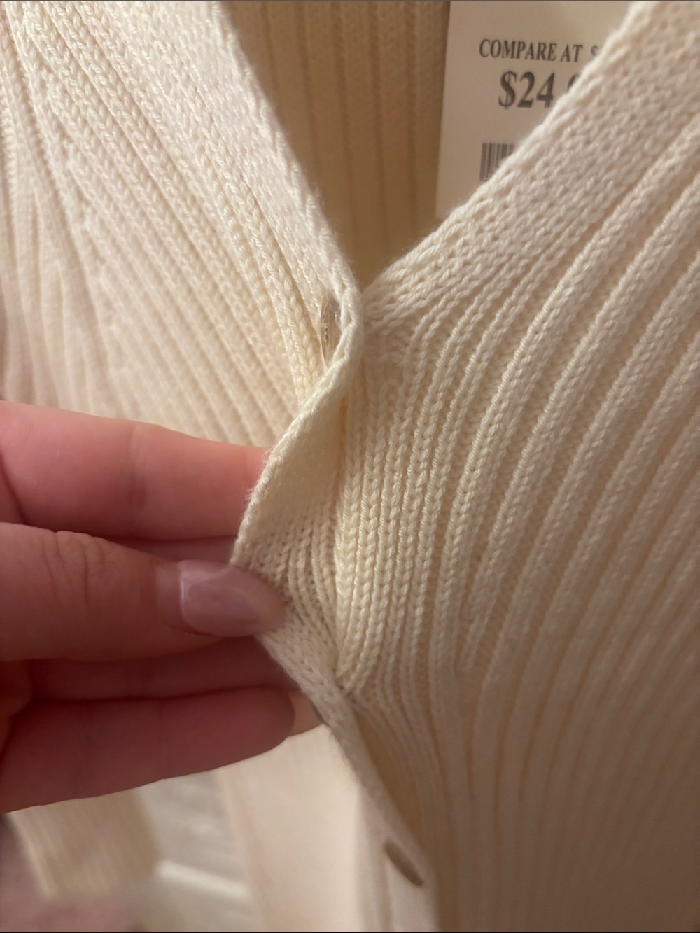 Cream Ribbed Button-Front Knit Dress - Picture 4 of 7